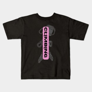 climbing with rock climbing equipment pink Kids T-Shirt